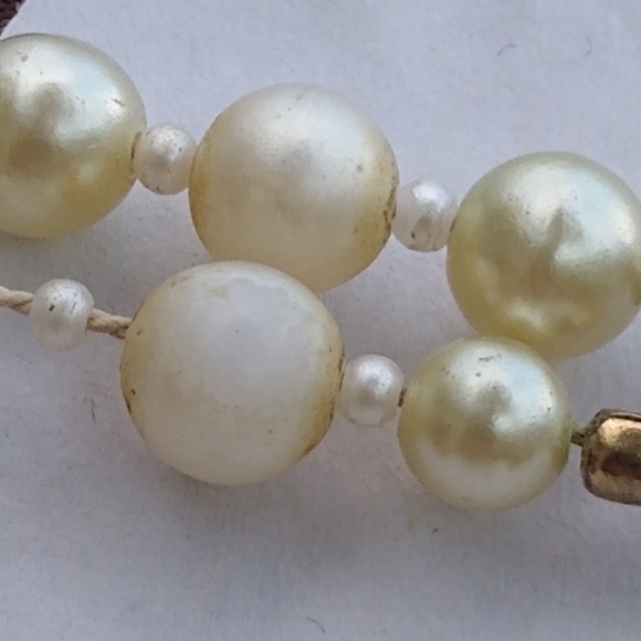 Vintage Crackle Glass faux Pearl 2 Strand Necklace - Picture 7 of 12